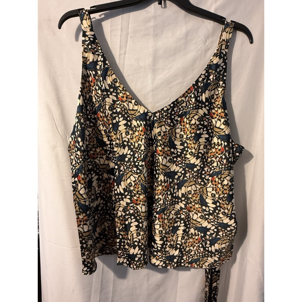 Wildfang Empower Satin Cami Top 1X Butterfly Print NWOT Plus Size